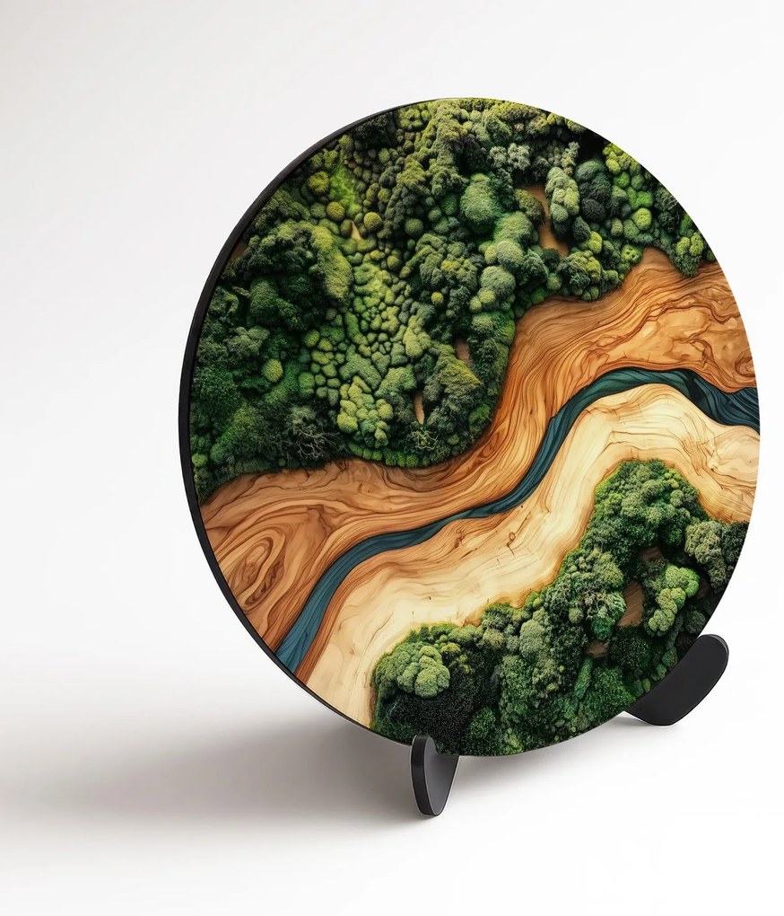 DUBLEZ | Kör alakú fa kép - Moha epoxival