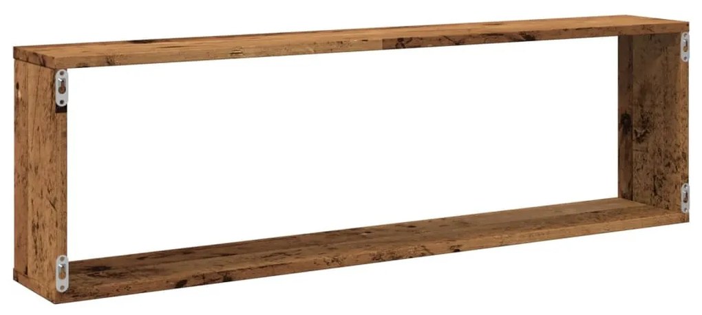 4 db antik fa színű szerelt fa fali kockapolc 100 x 15 x 30 cm