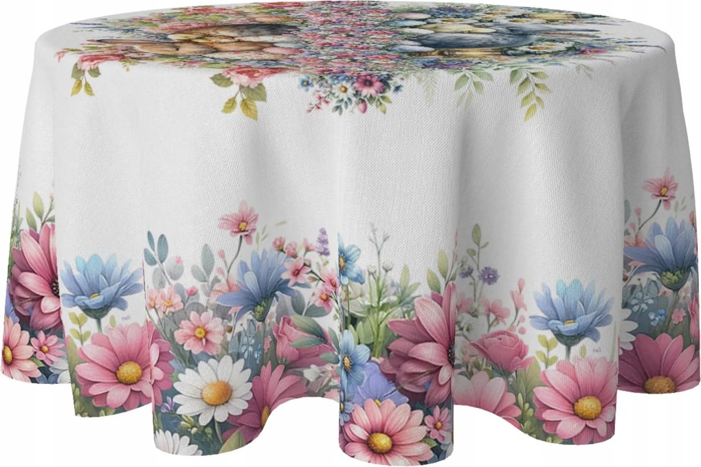 Abrosz Kerek Dekorációs Asztalra 150 CM Foltálló Húsvéti Nyuszi 383