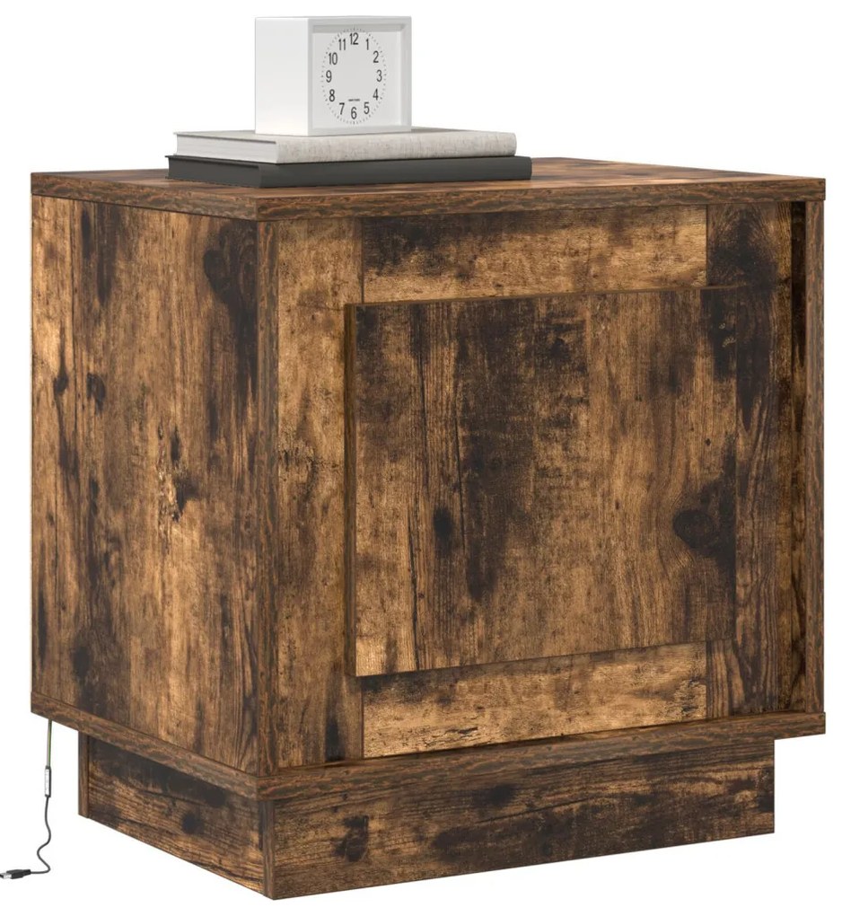 LED fényes éjjeli szekrények 2 db Füstölt tölgy 44x34,5x45 cm
