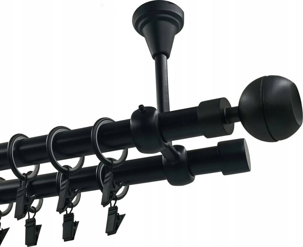 Dupla függönykarnis Fém Mennyezeti 19+19mm Fekete Matt 360cm Optic Gömb