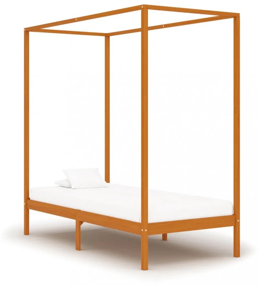 mézbarna tömör fenyőfa baldachinos ágykeret 100 x 200 cm