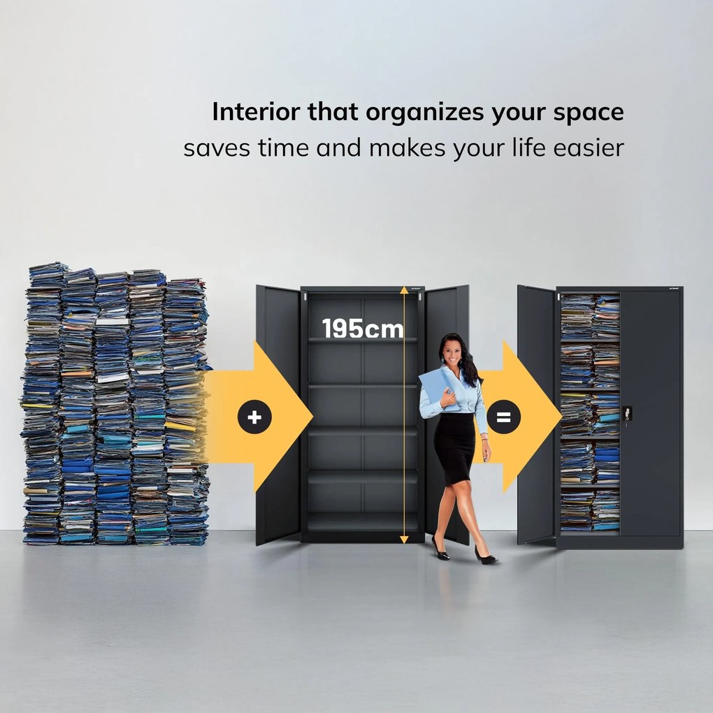 Fém iratszekrény JAN H, 900 x 1950 x 400 mm, antracit