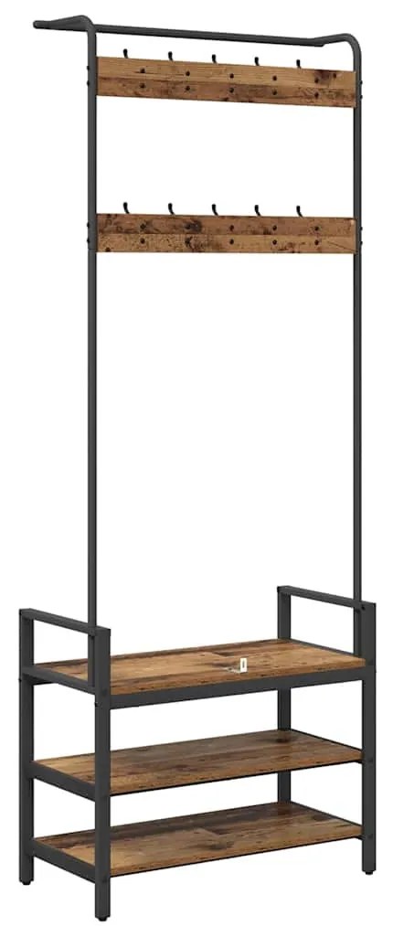 Kabáthorog polcokkal tárolóval Régi fa 75 x 34 x 184 cm Faanyag