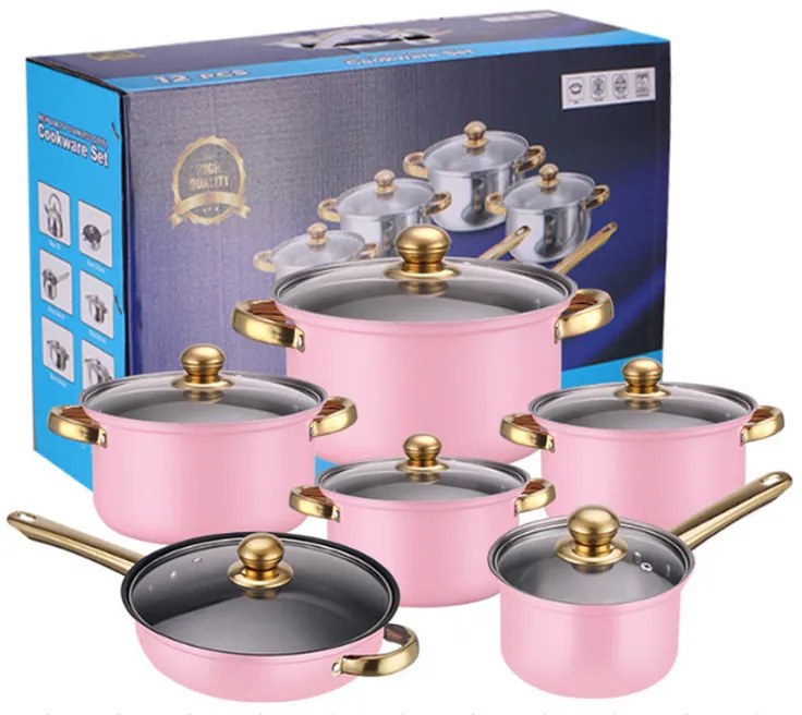 12 részes inox edénykészlet rózsaszín G20