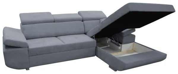 CASTELO jobb oldali, kihúzható L-alakú sarokkanapé tárolóval, sötétszürke