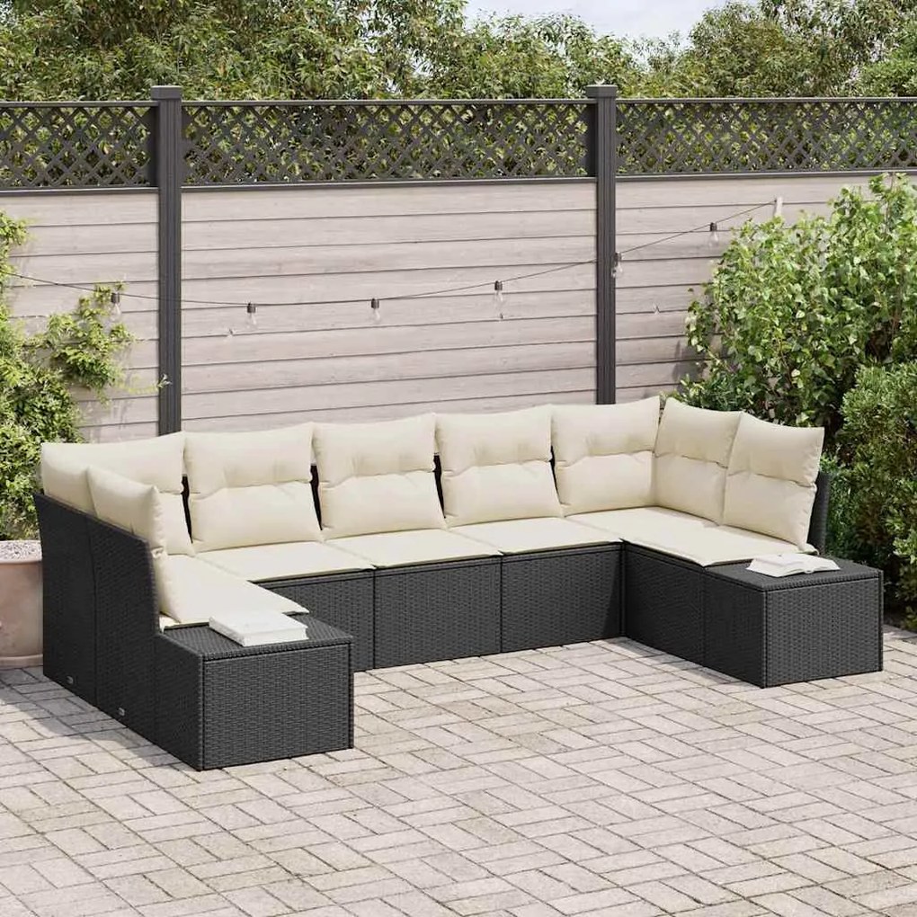 Kerti Kanapé Szett 7 pcs Fekete és krémszínű 289 x 154 x 85 cm