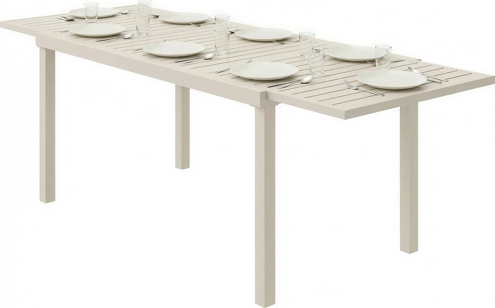 Outsunny kihúzható kerti étkezőasztal — 150–225 x 85 x 75 cm, téglalap alakú lamellás alumínium asztallap, 6–8 személy, fehér | Aosom
