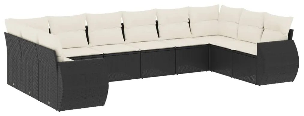 10 részes fekete polyrattan kerti ülőgarnitúra párnákkal