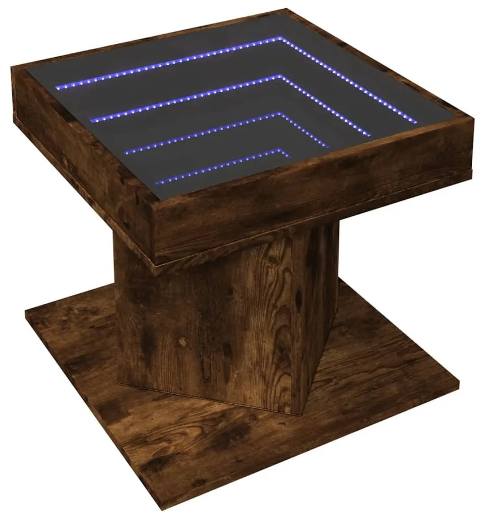 Füstös tölgy szerelt fa dohányzóasztal LED-del 50 x 50 x 45 cm