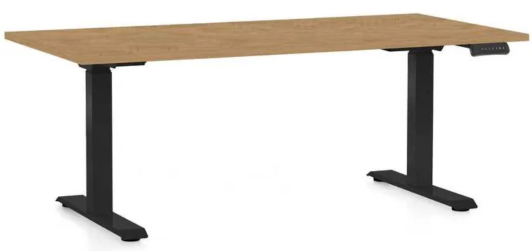 OfficeTech C állítható magasságú asztal, 160 x 80 cm, fekete alap, köves tölgy