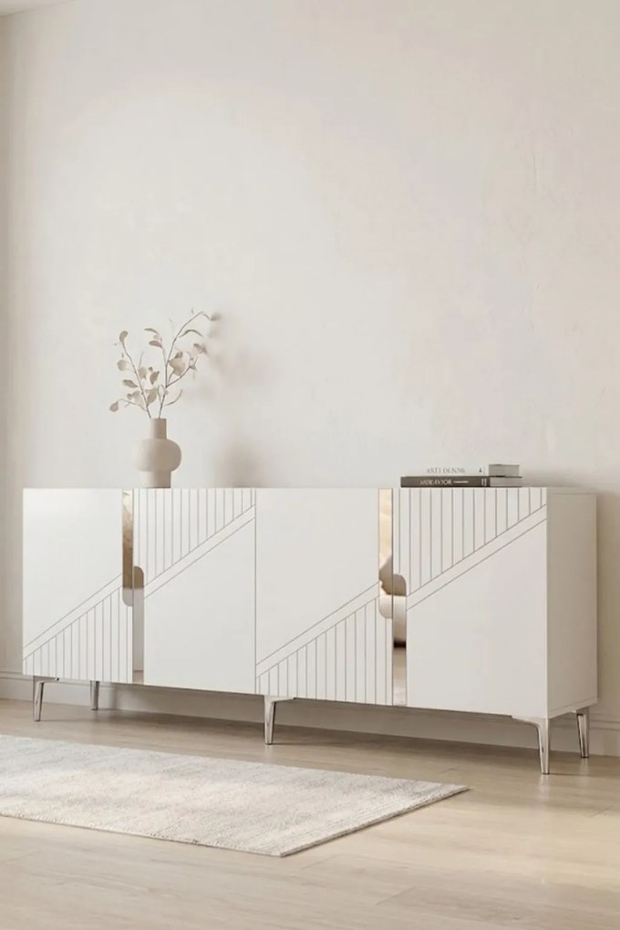 Evva komód, fehér-ezüst, 125 cm