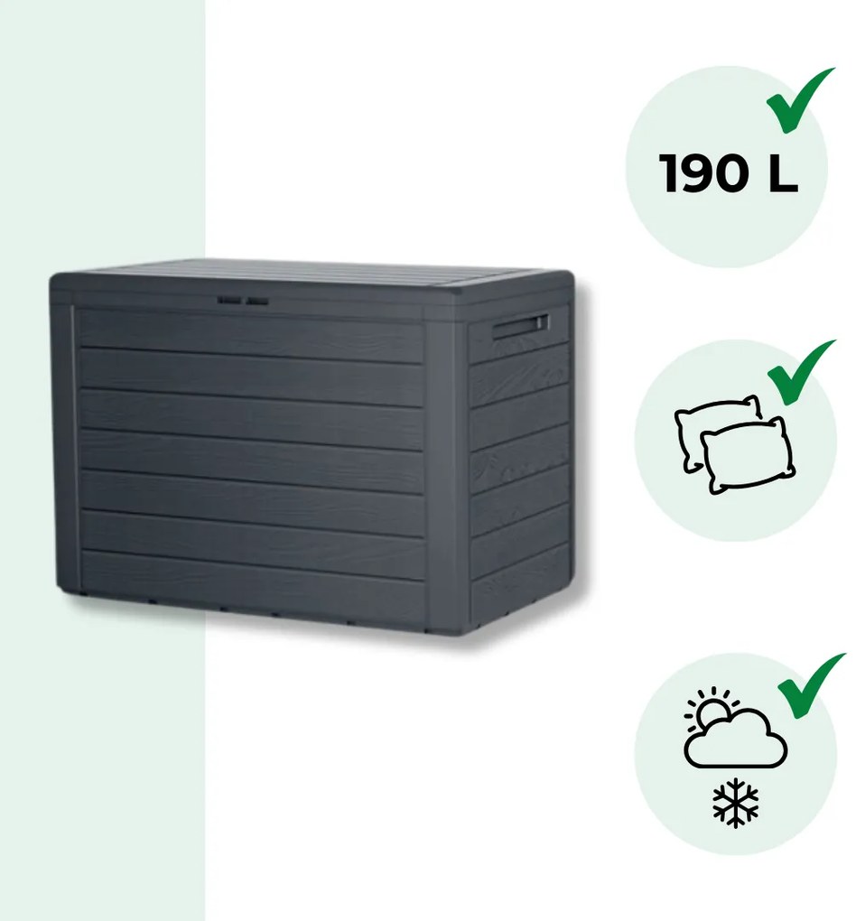 WOODEBOX tárolódoboz, 190L, 78x44x55 cm, antracit Prosperplast
