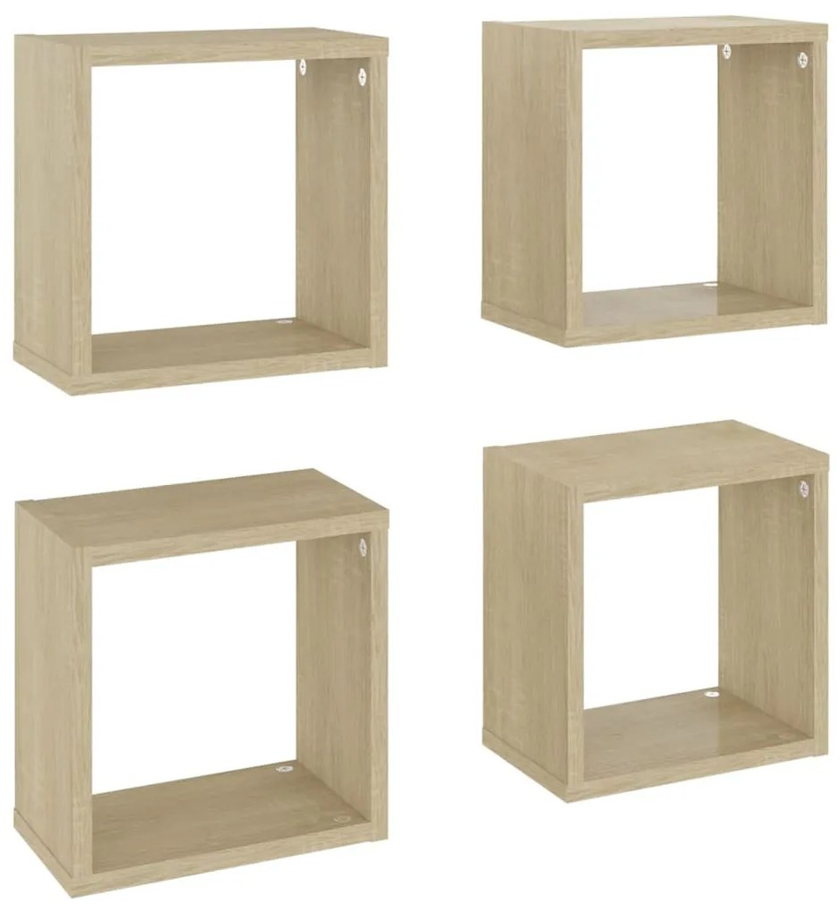 4 db sonoma tölgy színű szerelt fa fali kockapolc 26x15x26 cm