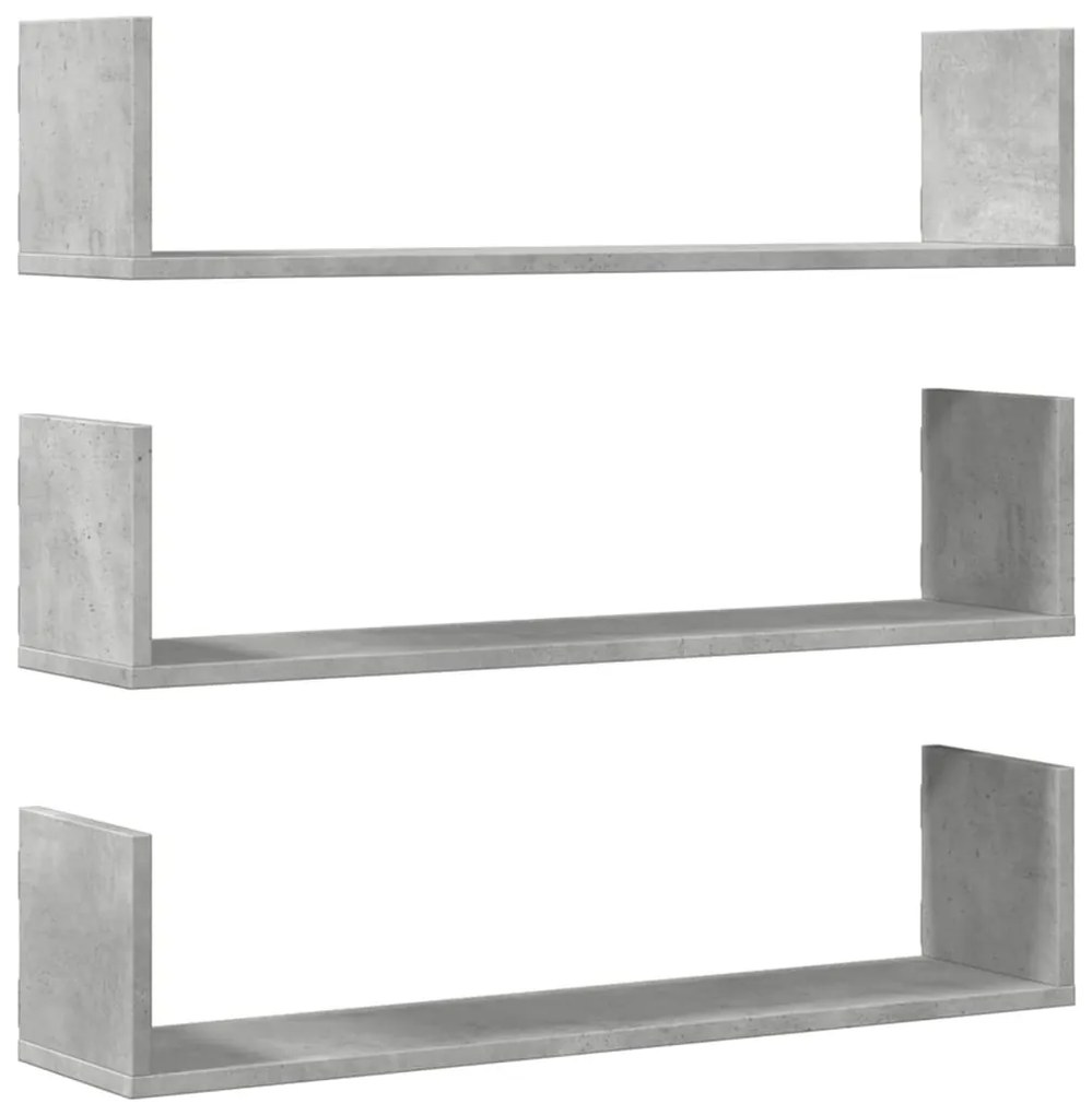 3 db betonszürke szerelt fa fali polc 80 x 18 x 18 cm