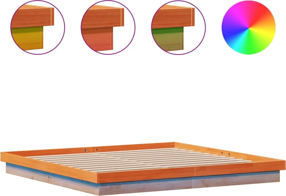 vidaXL viaszbarna tömör fenyőfa LED-es ágykeret 200 x 200 cm