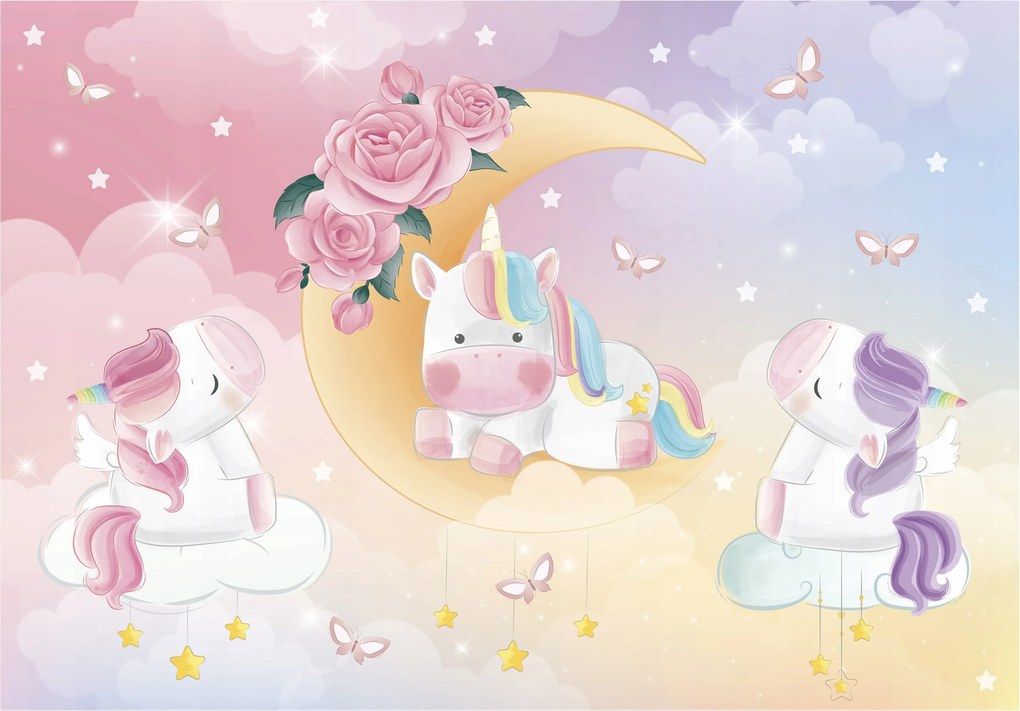Fotótapéta Unikornisok Hold Csillagok a gyerekszobába 350x250 +ragasztó