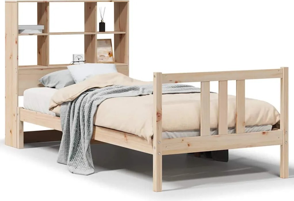 vidaXL tömör fenyőfa könyvespolcos ágy matrac nélkül 90 x 190 cm