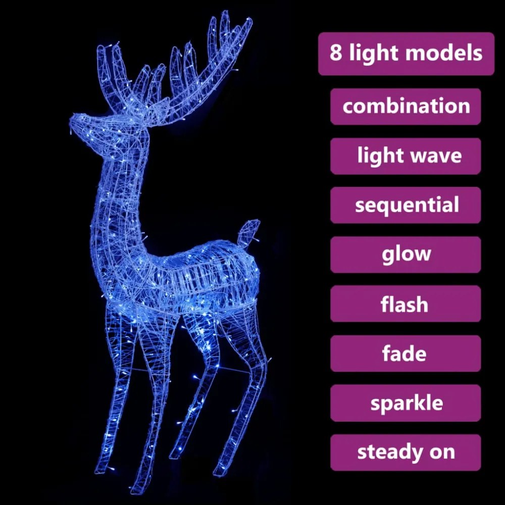 kék XXL akril karácsonyi rénszarvas 250 LED-del 180 cm