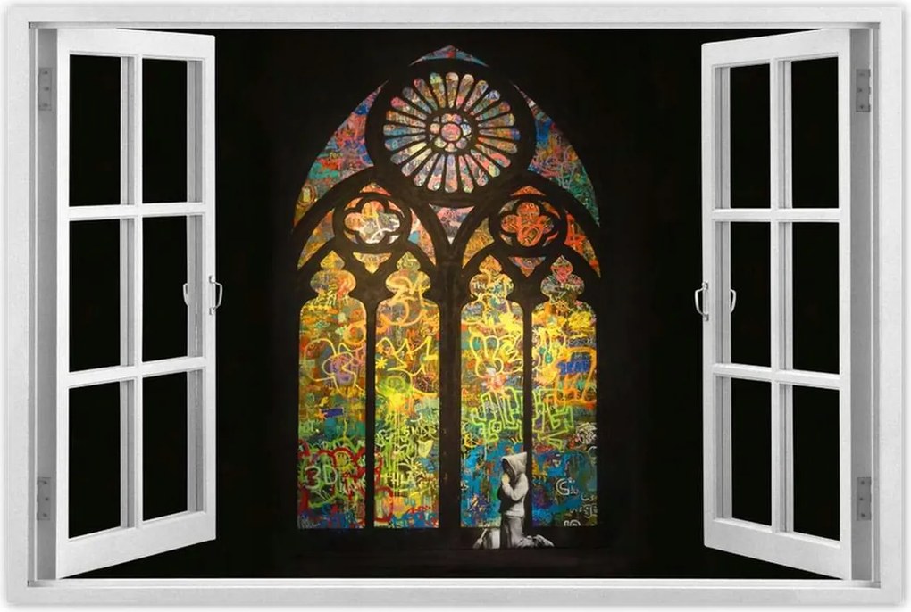 Poszterek 90x60 Banksy ólomüveg templom