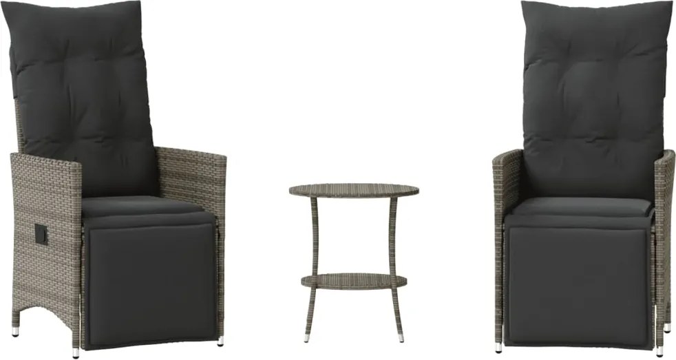 vidaXL 3 részes szürke polyrattan bisztrógarnitúra párnákkal