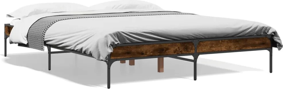 vidaXL füstös tölgyszínű szerelt fa és fém ágykeret 150 x 200 cm