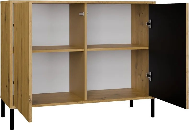 KAMARO 2D Slim komód 103.5x40x82.5 cm, tölgy-fekete