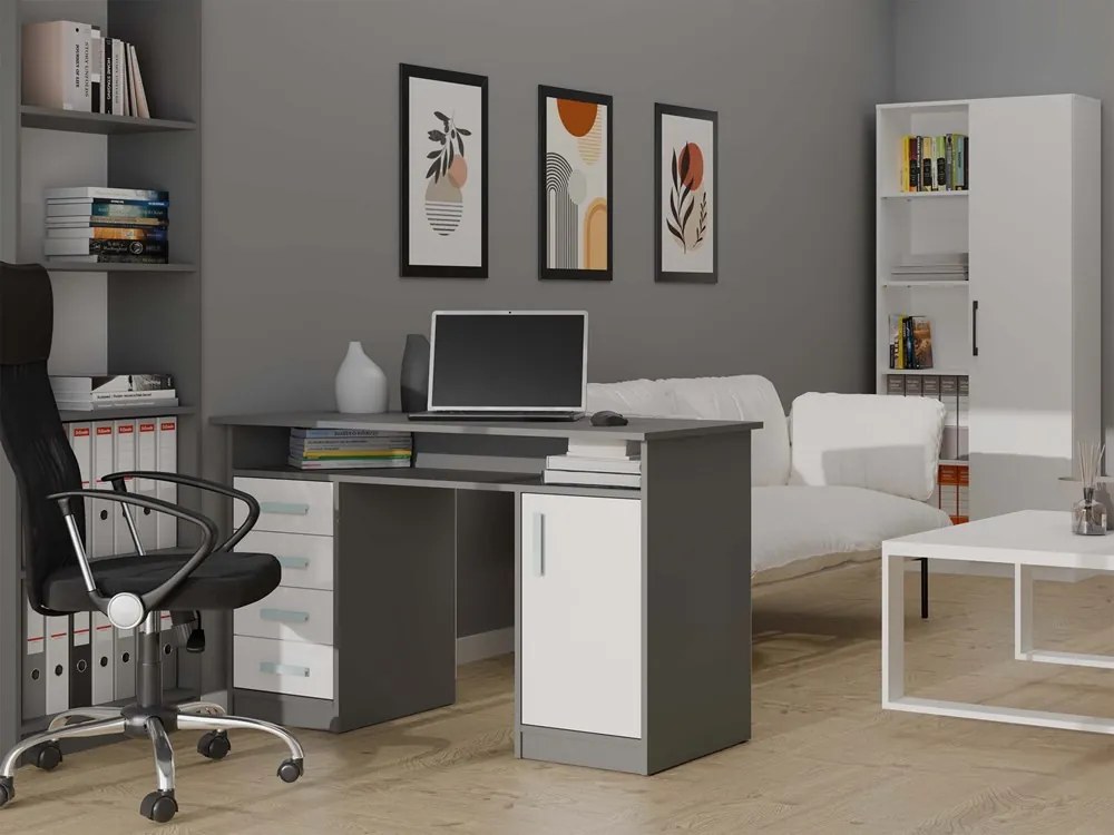 ADA íróasztal 125x55x75 cm, fehér-antracit