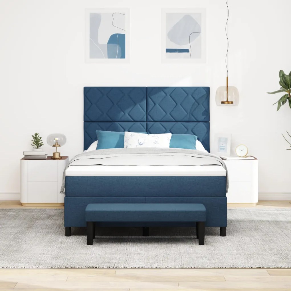 Box Spring Ágy Matraccal és Padnak Kék 140x190 cm Szövet