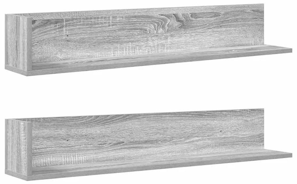2 db szürke sonoma színű szerelt fa fali polc 100x16,5x16,5 cm