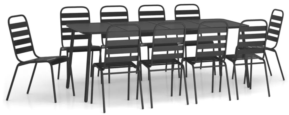 11 részes antracitszürke acél kerti étkezőgarnitúra