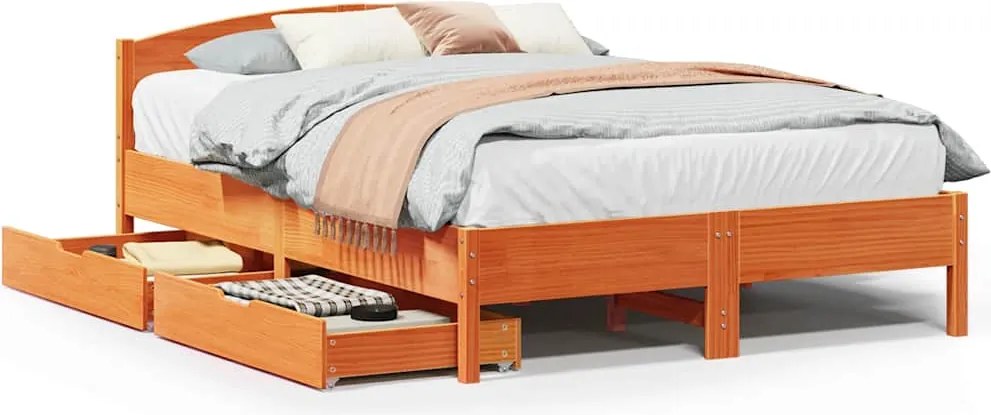vidaXL viaszbarna tömör fenyőfa ágy matrac nélkül 140 x 190 cm
