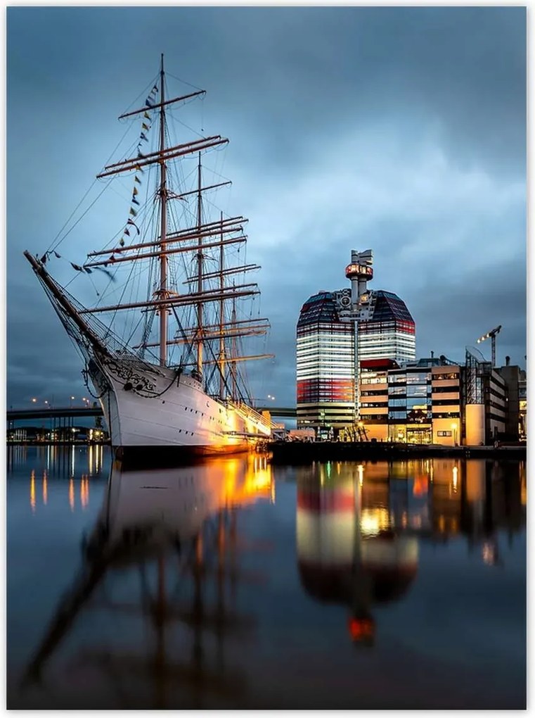 Poszterek 100x135 Vitorláshajó a kikötőben éjszaka