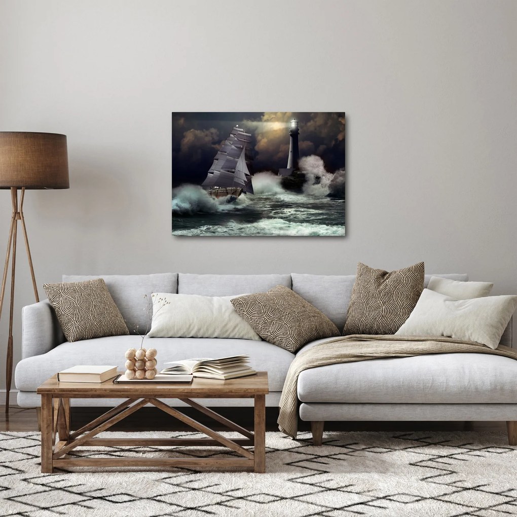 Kép - Viharos hullámokon áthajózó hajó (70x50 cm)
