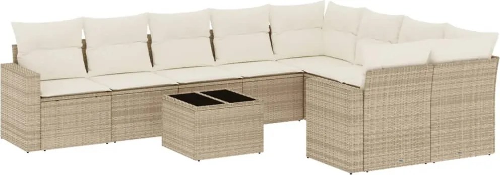 vidaXL 10 részes bézs polyrattan kerti ülőgarnitúra párnával