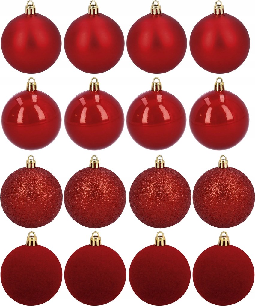 Karácsonyfadísz kicsi 5 cm piros 16 db-os törhetetlen dísz szett