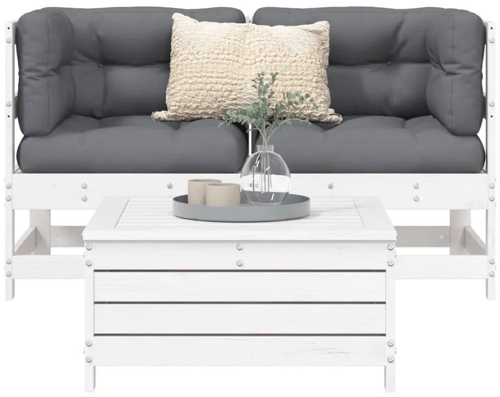 vidaXL fehér 3 részes tömör fenyőfa kerti kanapészett