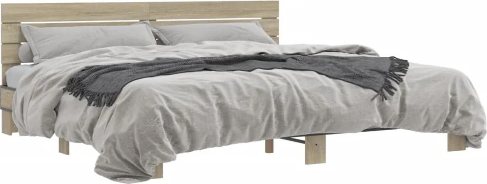 vidaXL sonoma tölgyszínű szerelt fa és fém ágykeret 200 x 200 cm