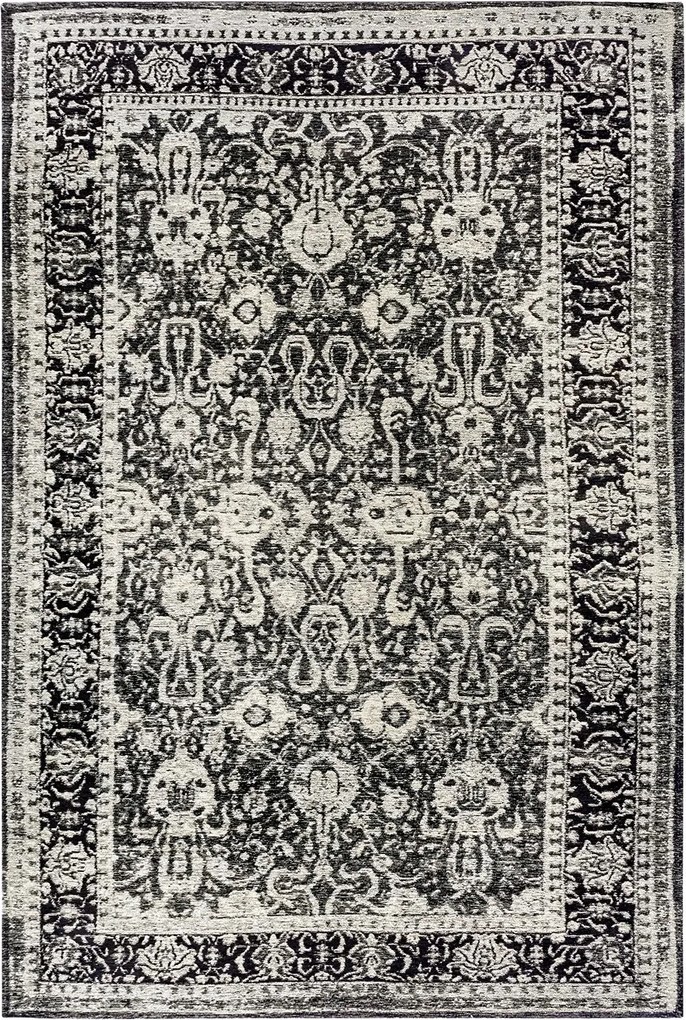 Szőnyeg, konyhai futószőnyeg 80x165cm, lapos szövésű, fekete, hagyományos mintás