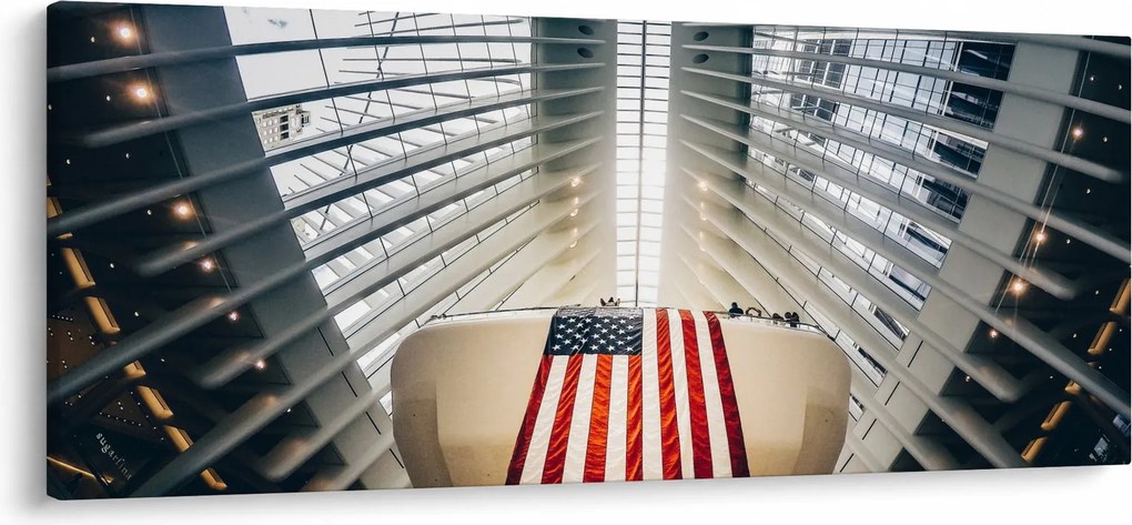 Építkezés az USA zászlóval képe (120x50 cm)