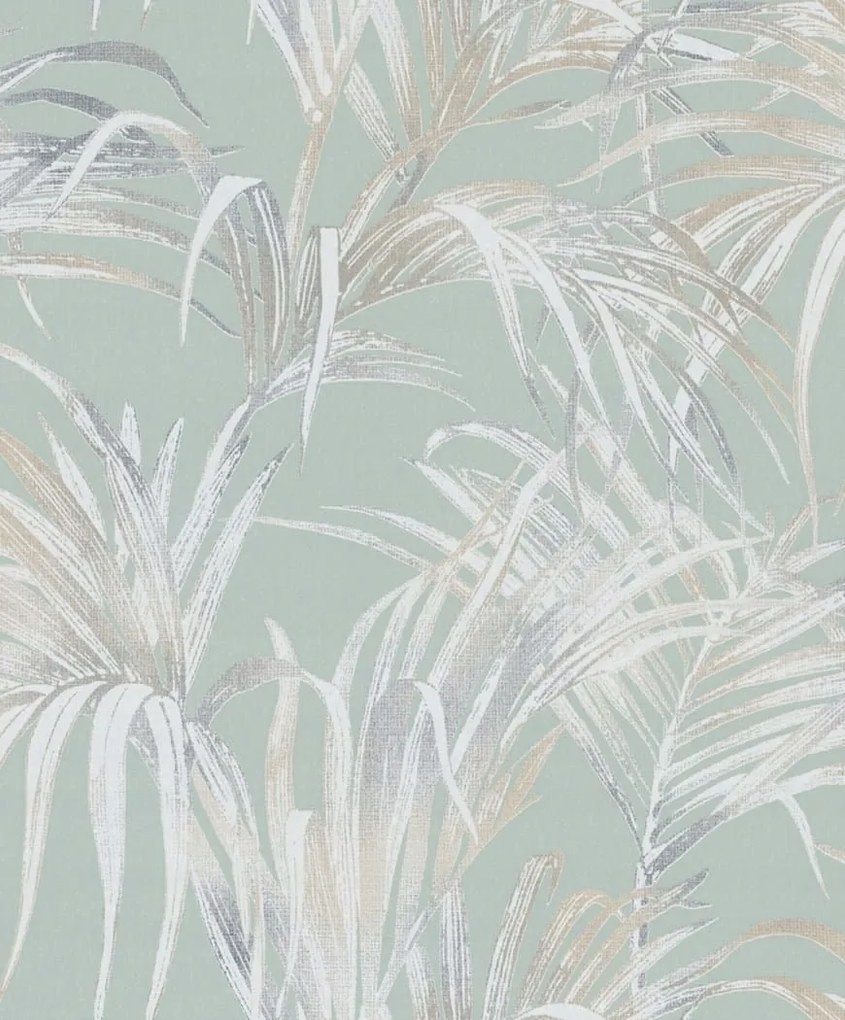 Zöld tapéta dekoratív pálmalevél mintával – tartós, vinil