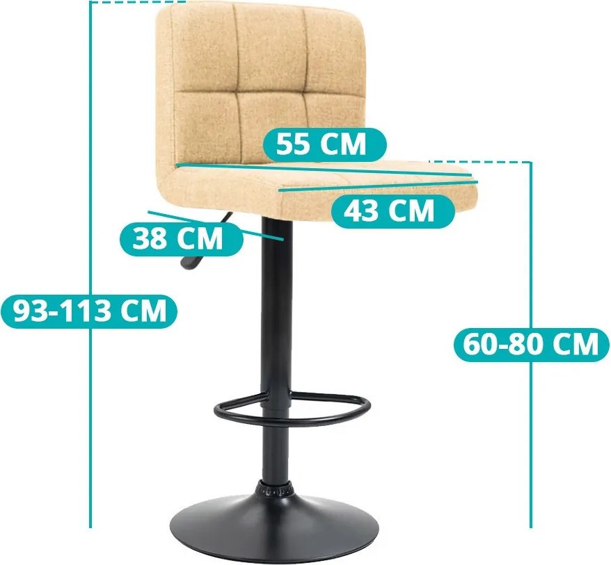 Szövet borítású bárszék, 2 db, bézs