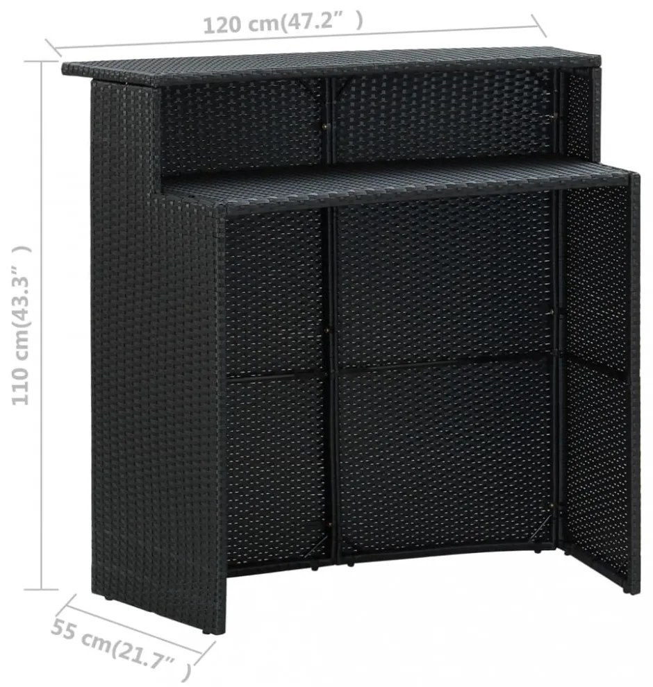 fekete polyrattan kerti bárasztal 120 x 55 x 110 cm