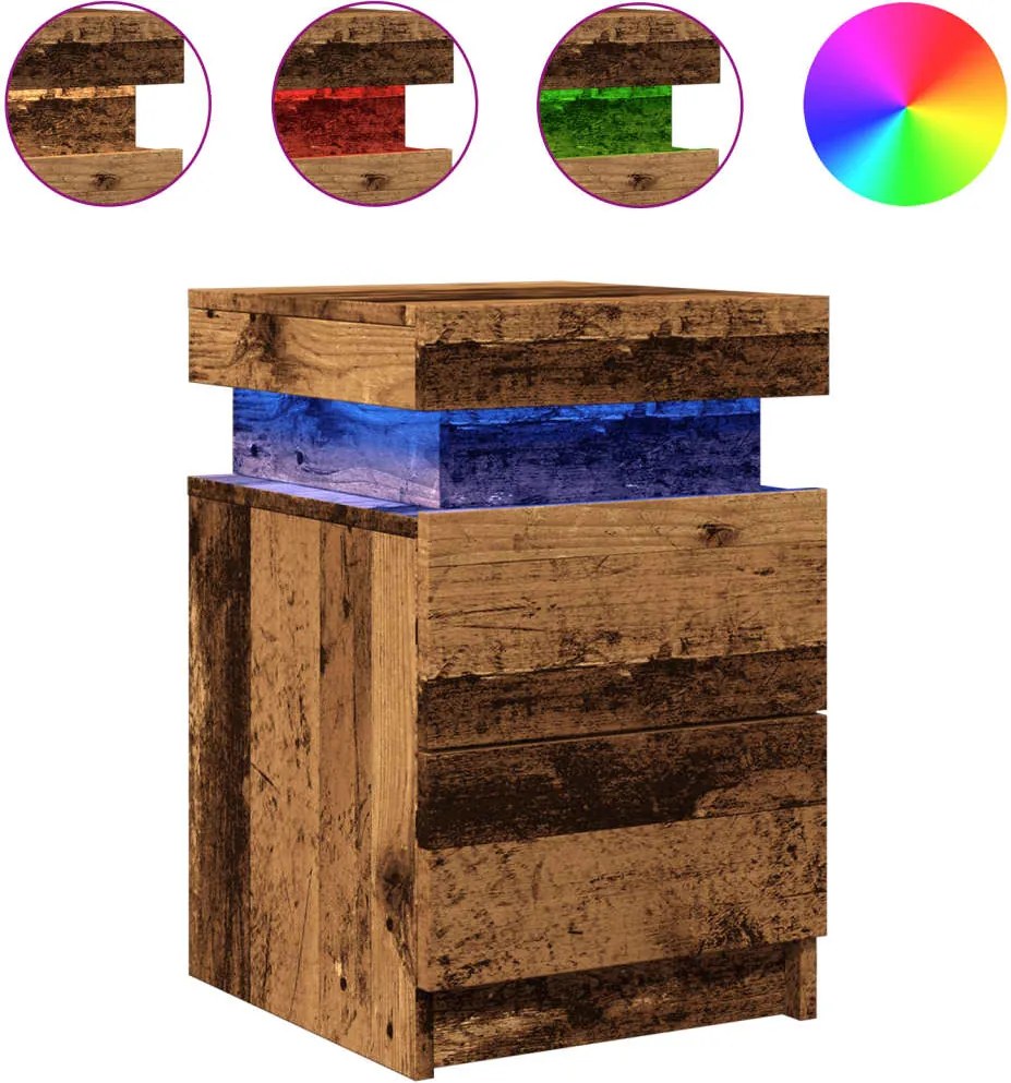 vidaXL 2 db antik fa színű szerelt fa LED-es éjjeliszekrény 35x39x55cm