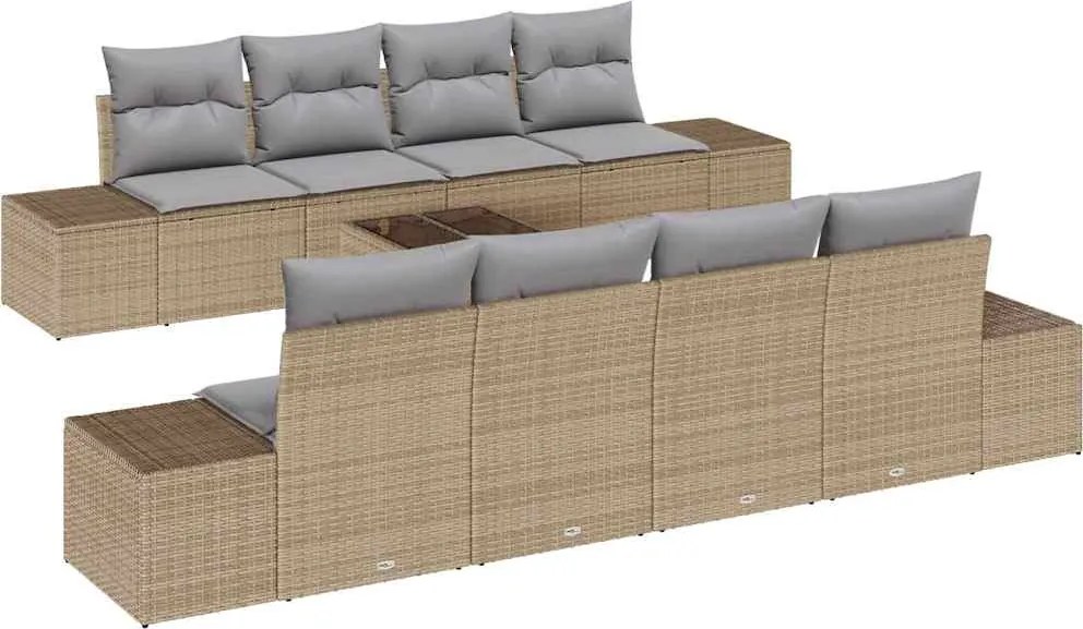 vidaXL Kerti Kanapé Szett párnával 8 pcs Barna és szürke polirattan