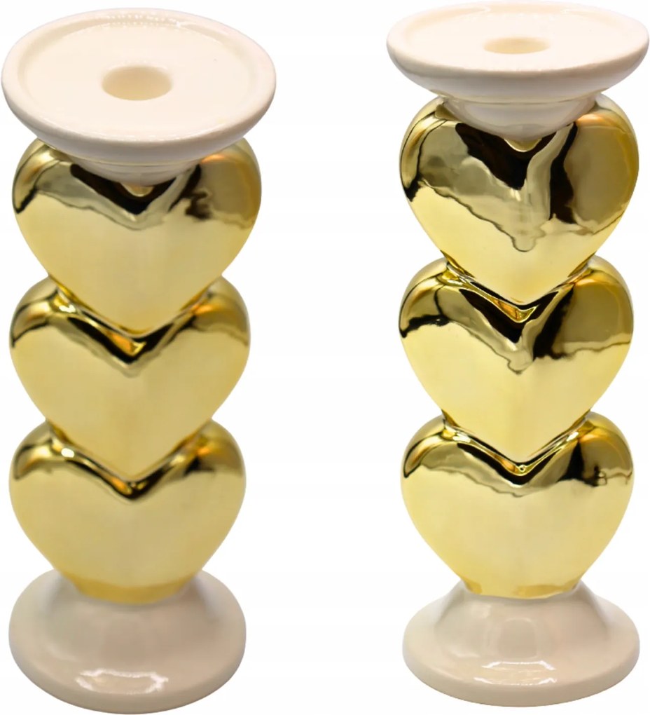 Kerámia gyertyatartó fehér-arany szívecskékkel 26 cm magas