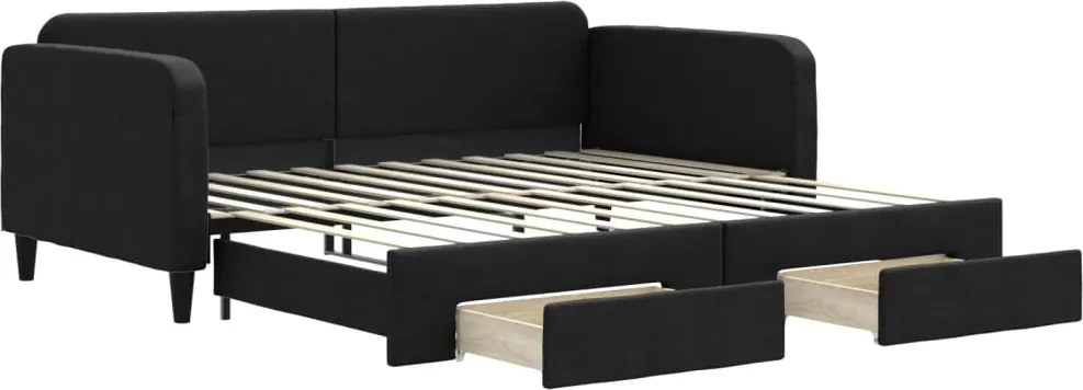 vidaXL fekete kihúzható szövet heverő fiókokkal 100 x 200 cm