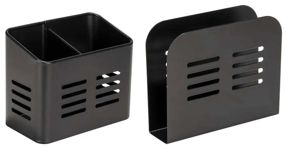 Fém evőeszköz és szalvéta tartó szett 2 db-os Black Outdoor Kitchen Baco – Wenko