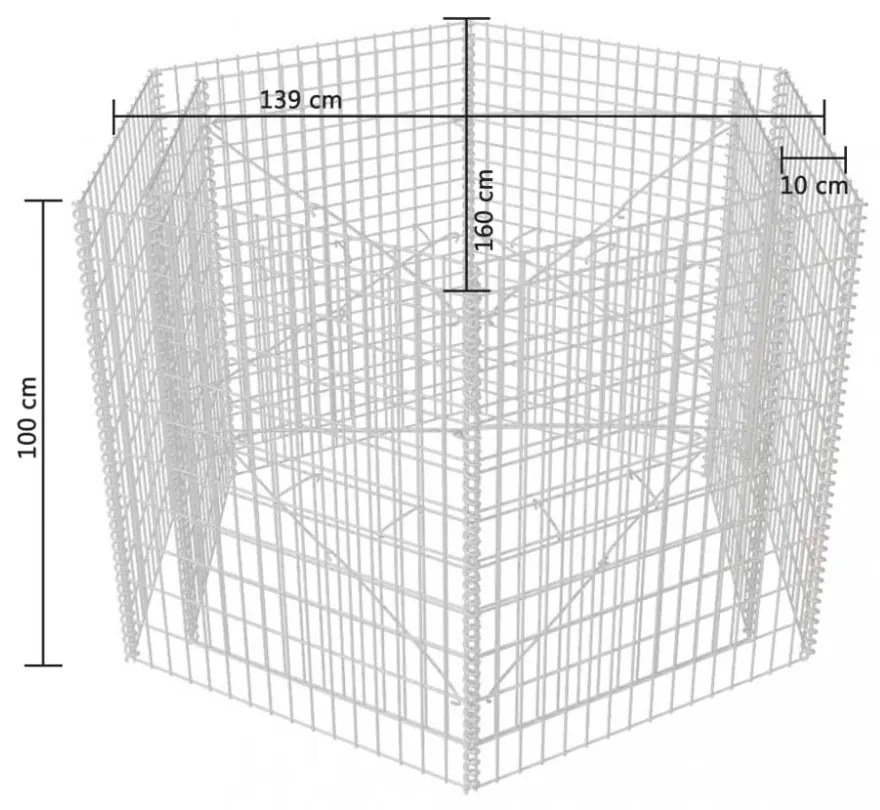 vidaXL hatszögletű gabion magaságyás 160 x 140 x 100 cm