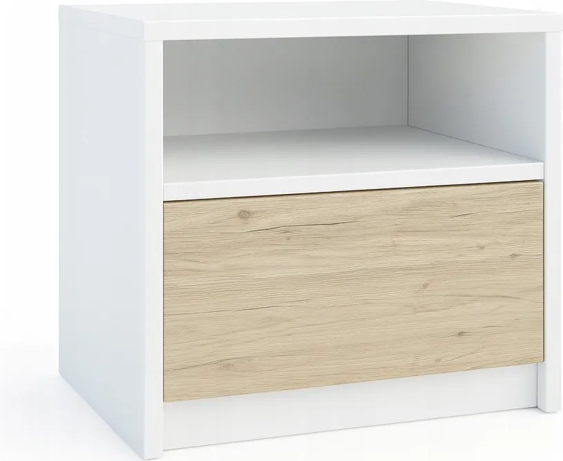 Éjjeliszekrény Viva 41×50×36 fiókkal és polccal fehér/tölgy costland satin